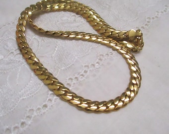 Massive vintage 45 cm curb chain flat curb cabouchon designer jewelry hard gold plated