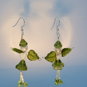 Adorable pearl faced fairy, pixie earrings whimsical elf earrings,