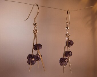 Amethyst and hand hammered silver earrings, sterling silver and purple faceted amethyst earrings