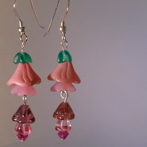 pink wisteria earrings, dangling blush flowers, Garden earrings with sterling silver ear wires