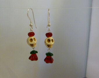 Skull and roses day of the dead earrings, Halloween earrings