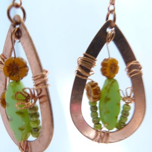 Cactus flowers, Copper wire wrapped, Inspired by nature, Yellow cactus flowers copper ear wires