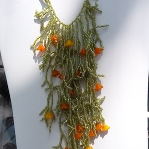 California poppies super bloom, orange and green flower necklace, California spring wildflowers