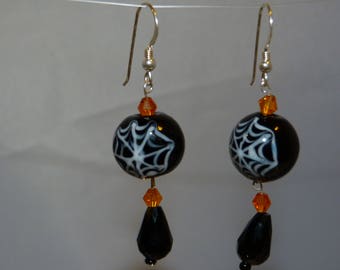 Spider web drop earring, Halloween earings,black and orange jewelry, Halloween costume earrings