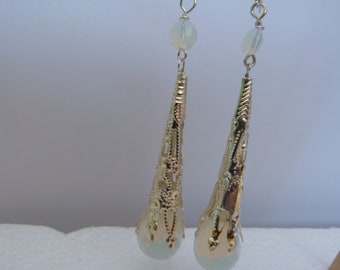 Opal Glass Dangle Earrings: Sterling Silver Ear Wires