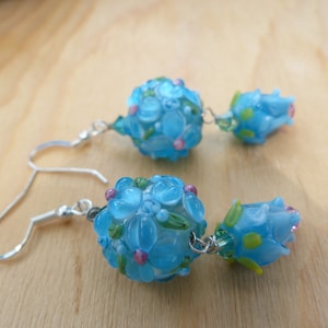 Hydrangea and rose buds earrings fresh from the garden robin egg blue