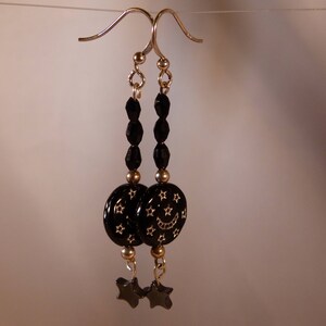 Moon and stars earrings, night sky earrings, Sterling silver, celestial Jewelry