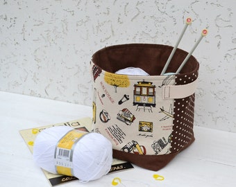 Linen basket Bucket storage bag for craft projects Drawstring knitting project bag Gift for knitters Projekttasche