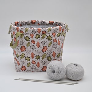 Leaves Drawstring project bag Travel knitting bag Crochet project storage Knitters gift Bag to knit on the go Sac a tricot
