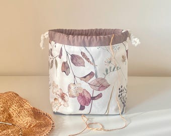 Gedroogde bloemen kleine projecttas met trekkoord Tas brei- of haakgaren Garenopberger Sac à projet Cadeau voor breier Sokkendraagtas
