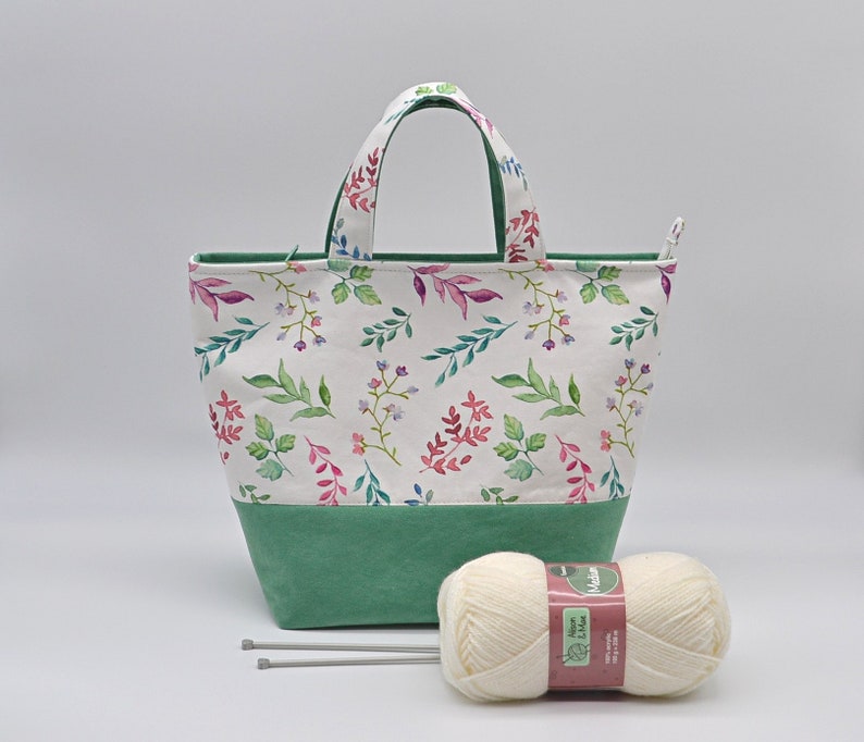 Large zipper project bag with handles Knitting tote bag Sweater size bag Knitters crocheters and makers gift