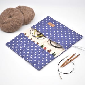 Blue Interchangeable Knitting needle organizer Circular needles case Knitting notions storage Knitters gift
