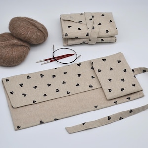 Black heart Interchangeable Knitting needle organizer Nadeletui Knitting notions storage Circular needle case Stricknadel Tasche Etui