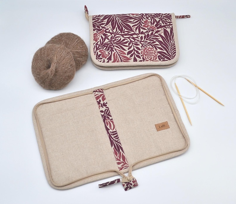 Organizador fijo de agujas circulares Estuche para agujas circulares con cremallera Regalo para tejedores Almacenamiento de agujas Marsala imagen 7