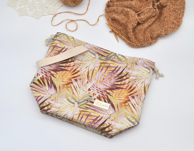 Large drawstring project bag for knitting or crochet Yarn organizer Knitters gift Sweater bag Knitting storage Strick Projekt Tasche image 8