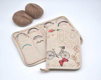 Zippered fixed circular needles case Circular needle organizer Knitters gift Needles storage