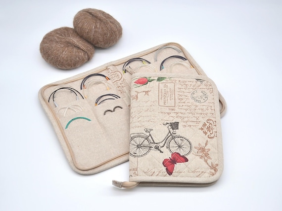 Zippered fixed circular needles case Circular needle organizer Knitters gift Needles storage