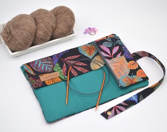 Circular knitting needle case with zipper pocket Knitters gift Needles storage Organizer