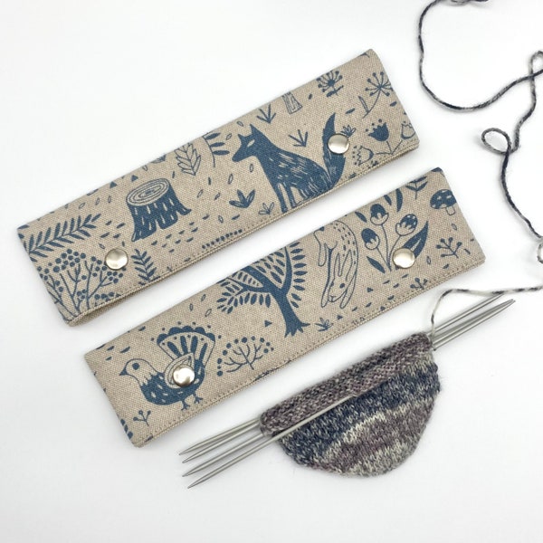 Cozy for 8 inch double pointed needles or circulars Forest animals print DPN holder Sock knitting needle case Soft DPN cover Knitters Gift