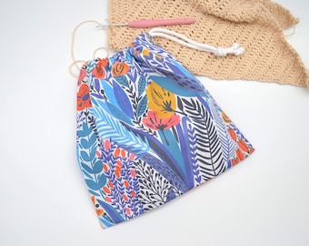 Small Project Bag Sock Sack Drawstring Cotton Bag for Knitting or