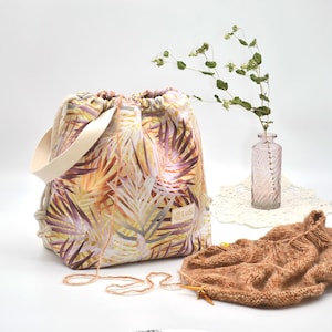 Large drawstring project bag for knitting or crochet Yarn organizer Knitters gift Sweater bag Knitting storage Strick Projekt Tasche image 11