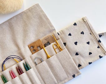 Black heart Interchangeable Knitting needle organizer Nadeletui Knitting notions storage Circular needle case Stricknadel Tasche Etui