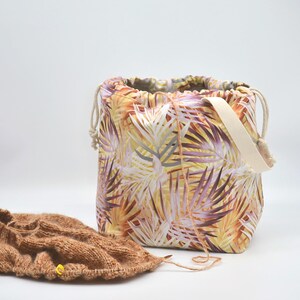 Large drawstring project bag for knitting or crochet Yarn organizer Knitters gift Sweater bag Knitting storage Strick Projekt Tasche image 5