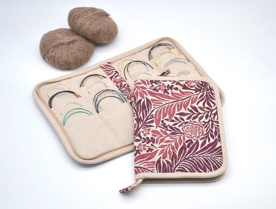 Fixed circular needle organizer Zippered circular needles case  Knitters gift Needles storage Marsala