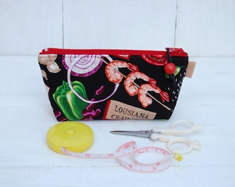 Red hot small zipper pouch Makers gift Notions keeper Makeup bag Cosmetic bag Supplies organizer