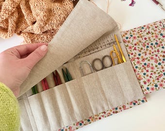 Summer Knitting needle organizer with zippered pocket Knitting notions storage Interchangeable & Circular knitting needles