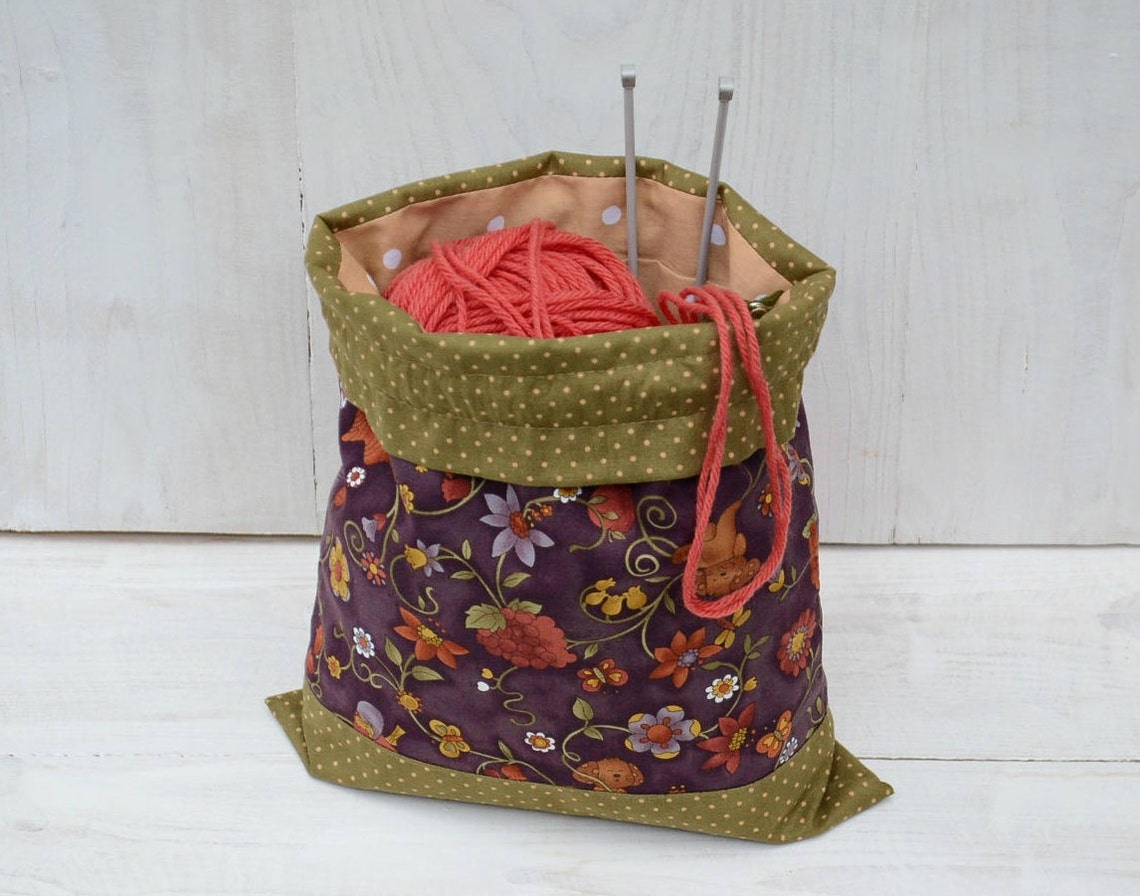 Sock knitting bag Drawstring project bags Crochet storage bag Etsy