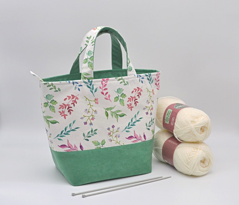 Large zipper project bag with handles Knitting tote bag Sweater size bag Knitters crocheters and makers gift
