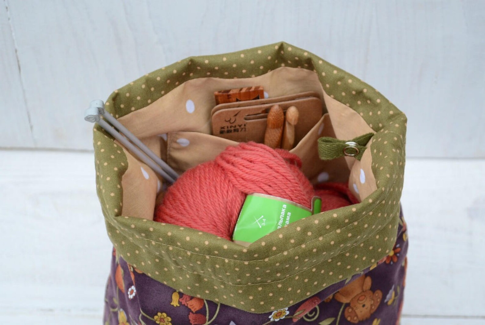 Sock knitting bag Drawstring project bags Crochet storage bag Etsy