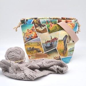 Knitting and crochet project bag  Projekttasche Knitters gift Knit on the go Sac a tricot Work in progress Drawstring bag