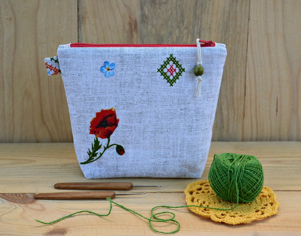 Knitting notions bag Wedge zipper bag Crochet hook pouch Sock Etsy