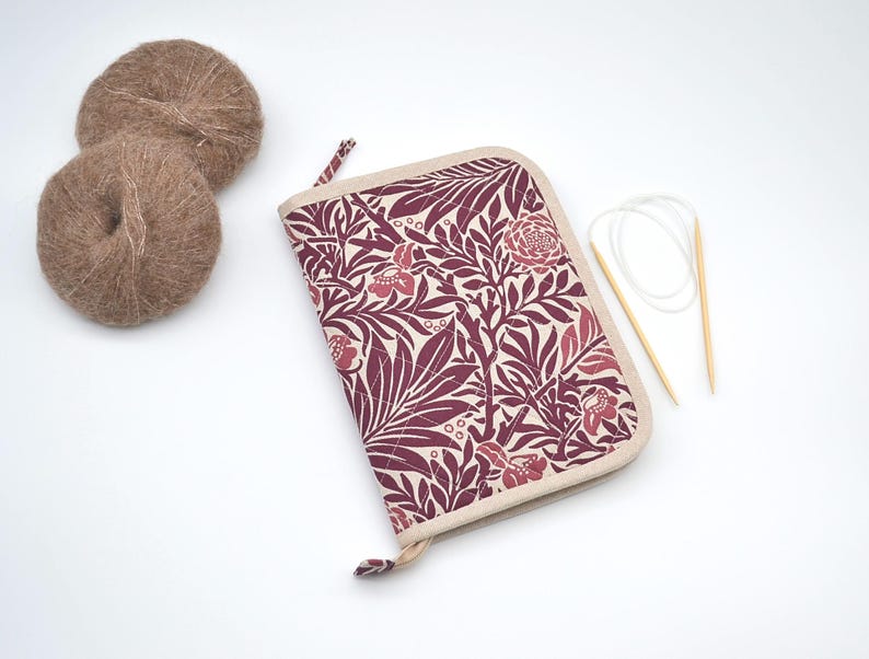 Organizador fijo de agujas circulares Estuche para agujas circulares con cremallera Regalo para tejedores Almacenamiento de agujas Marsala imagen 6