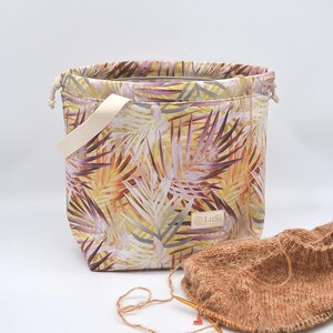 Large drawstring project bag for knitting or crochet Yarn organizer Knitters gift Sweater bag Knitting storage Strick Projekt Tasche image 9