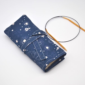 Space Sun Moon Stars Сircular needle organizer with a zipper pocket Knitting needles case Gift for knitter