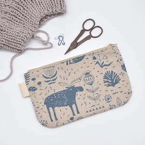 Pochette plate à fermeture éclair Renard Orignal Lapin Étui à aiguilles à tricoter Rangement pour crochets Petit sac pour outils Voyage facile Organiseur d&#39;accessoires
