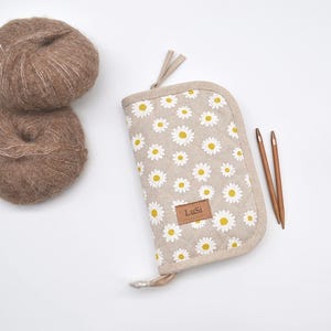 Daisy Zip around needle case Interchangeable knitting needle organizer Knitters storage Gift for knitter  Knit on the go Chamomile