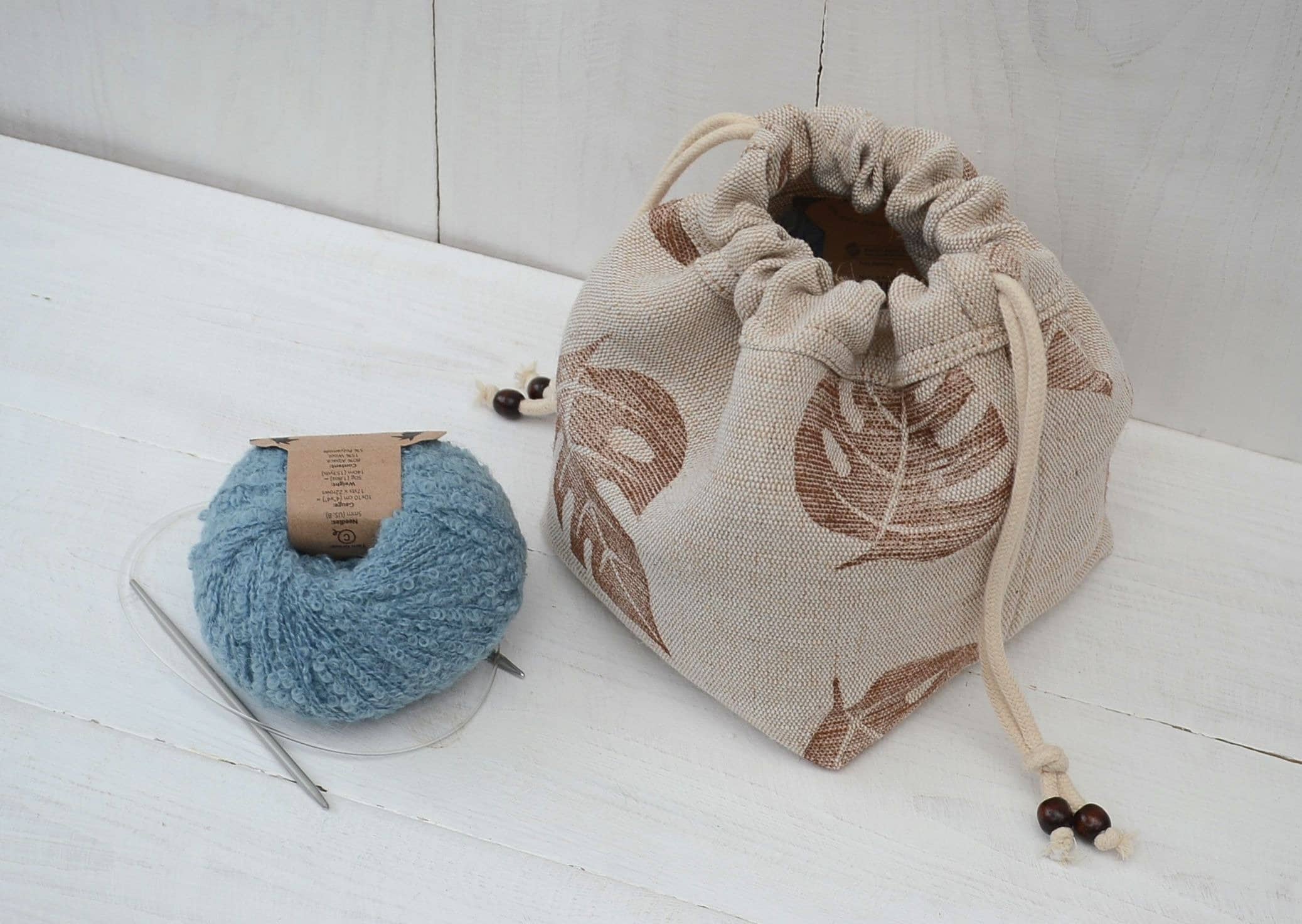Linen project bag Drawstring knitting or crochet bag Hand Etsy