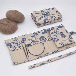 Blue Knitting needle organizer Circular needle case Interchangeable needle storage Knitting notions Gift for knitter Natural Eco style
