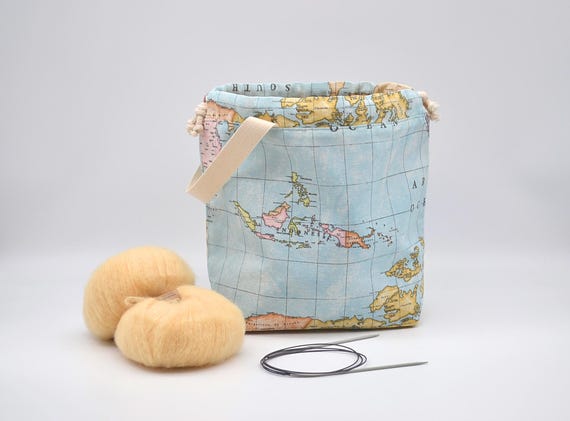 Knitting project bag drawstring Strick Projekt Tasche Knit on the go yarn bag Sac à projet Strikketaske