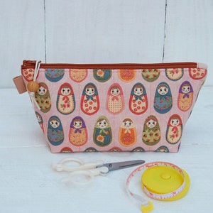 Nesting doll zipper pouch Makers gift Notions keeper Makeup bag Cosmetic bag Supplies organizer Small crochet project bag