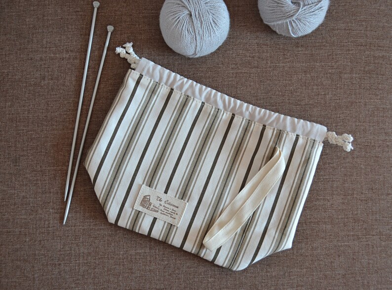 Striped Drawstring Bag Knitting Project Bag Yarn Organizer Etsy