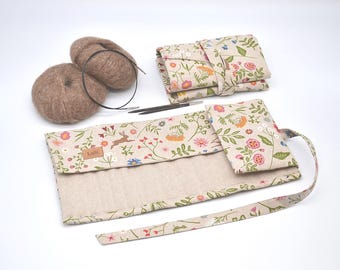 Knitting needle organizer Circular needle case Interchangeable needle storage Knitting notions Gift for knitter Meadow flower Rabbit Deer