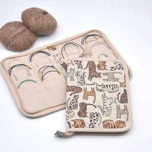 Cat Circular needle organizer Zippered fixed circular needles storage  Knitters gift Needle case Nadeletui Stricknadel Tasche Etui