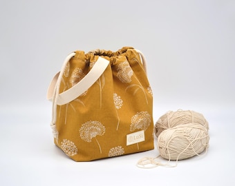 Knitting project bag Crochet storage Sac à projet Knit on the go Knitters gift Projekttasche Drawstring bag
