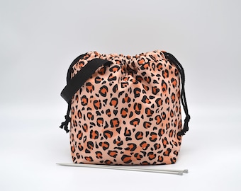 Leopard print bag Knitting project bag with many pockets inside Knit on the go Sac à projet Waterproof Animal print