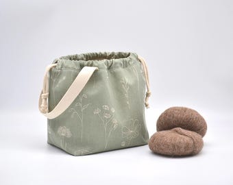 Knitting project bag Crochet storage Sac à projet Knit on the go Knitters gift Projekttasche Drawstring bag